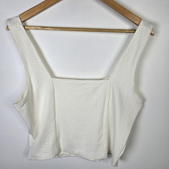 Z Supply White Eyelet Square Neck Cropped Tank Top Women's Size‎ L - Picture 2 of 6